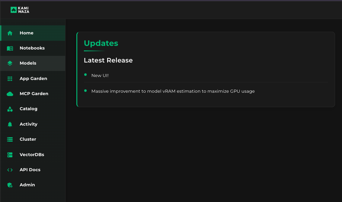 The Kamiwaza console sidebar