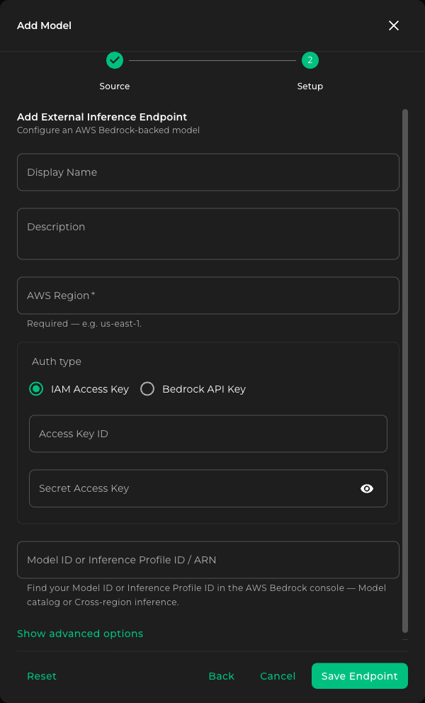 Bedrock Setup form