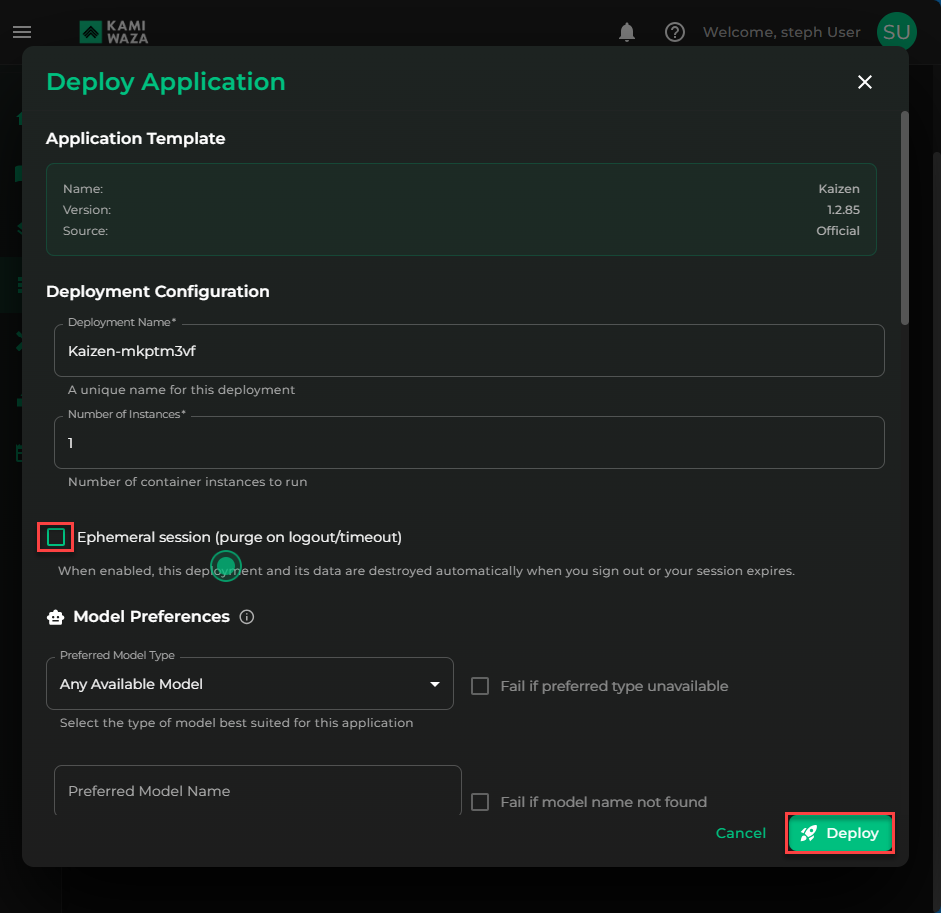 Ephemeral session configuration